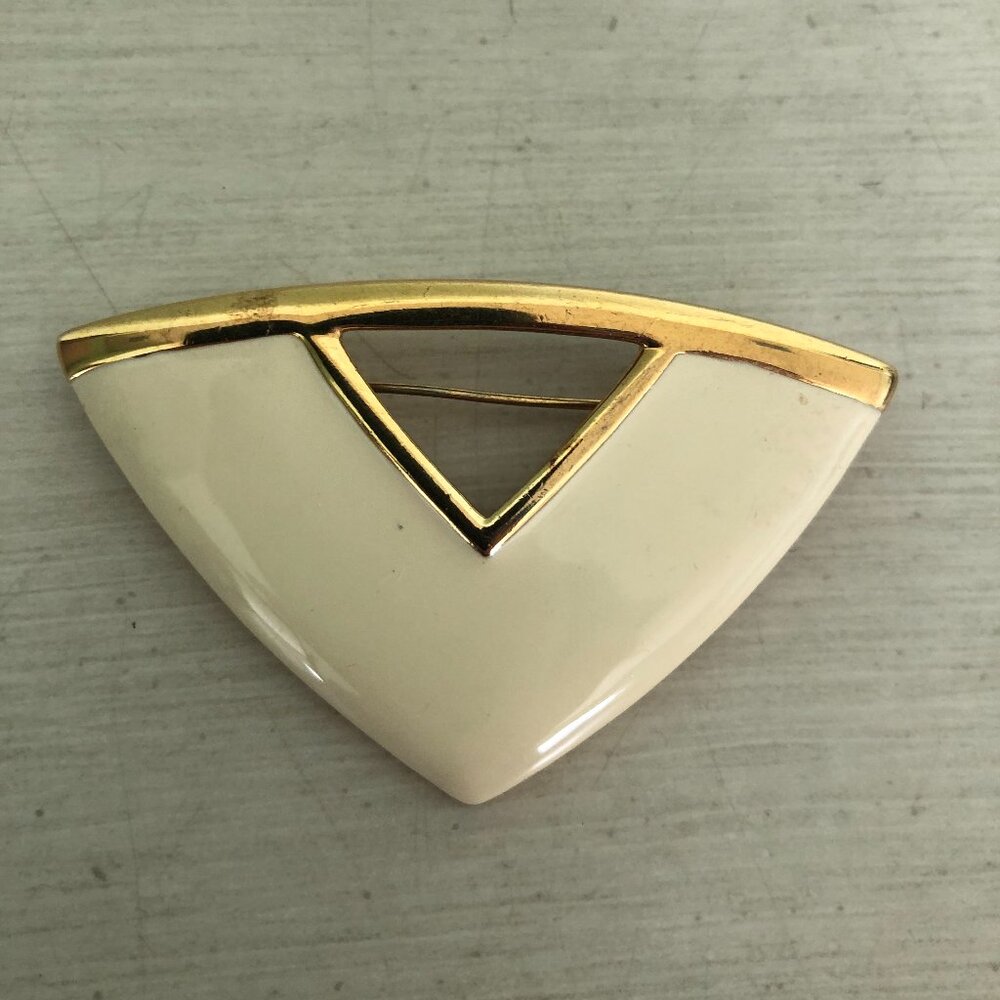 Vintage Monet Enamel & Gold Tone Geometric Brooch Pin Jewelry Accessory